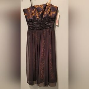 MAGGY LONDON Bronze Black Strapless Gown